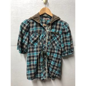 Free people Hooded flannel short sleeve top Sz 4